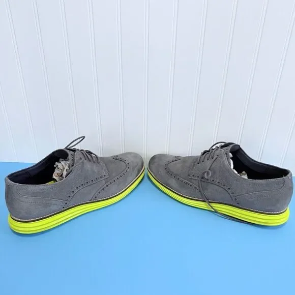 Cole Haan Grand.OS gray Suede Wingtips Yellow Sole Shoes Men's 9 1/2 M - Picture 15 of 17